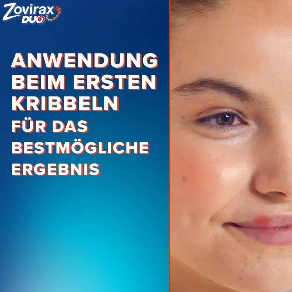 Duo Creme bei Lippenherpes. 5 % Aciclovir, 1 % Hydrocortison. 2 g Tube|ZOVIRAX New
